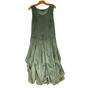 Nu-Look Green Ombre Midi Dress Layered Gathered Skirt Lagenlook Renaissance